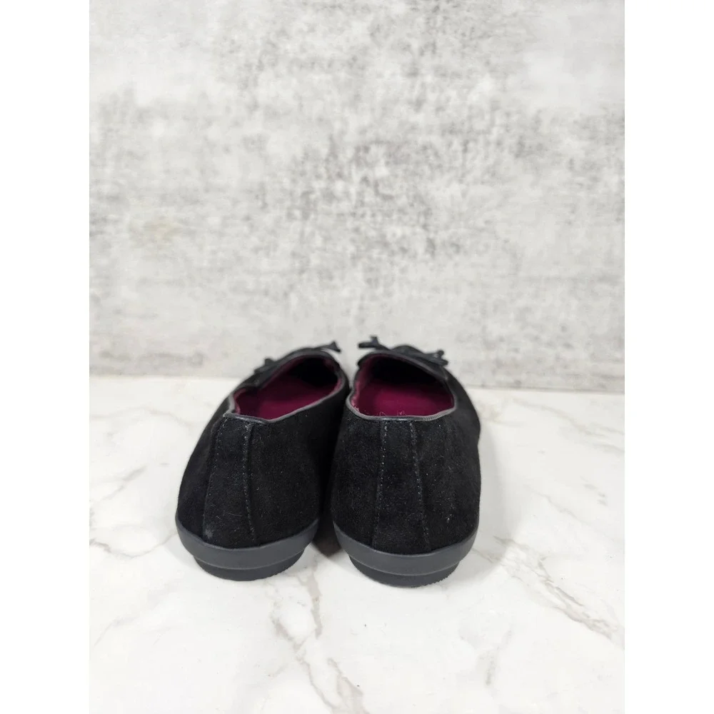 Aerosoles Doran Pointed Toe Bow Ballet Flats Shoes Pomegranate Black Suede 8M